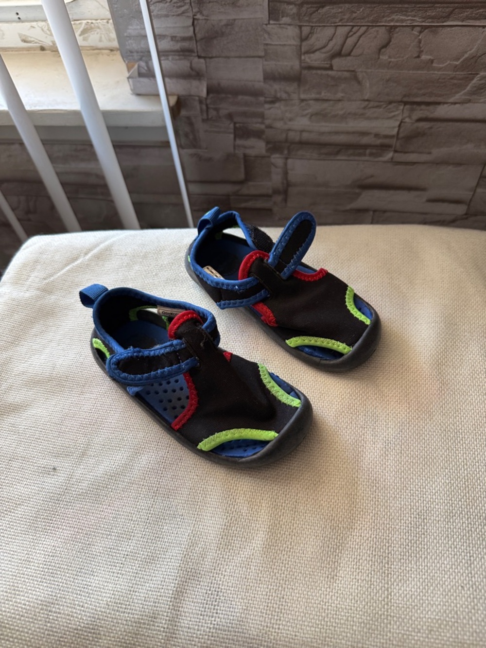 OshKosh B'gosh Black Water Shoes with Blue, Red & Lime Accents
